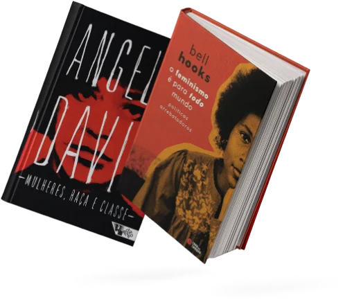 Capas dos livros Mulheres, Raça e Classe, de Angela Davis, e O Feminismo é para Todo Mundo, de bell hooks, representando a seleção do Clube do Livro.